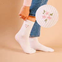 EMBROIDERED CREW SOCKS FLORAL PINK