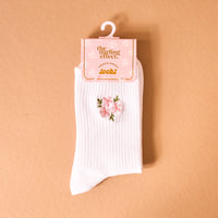 EMBROIDERED CREW SOCKS FLORAL PINK