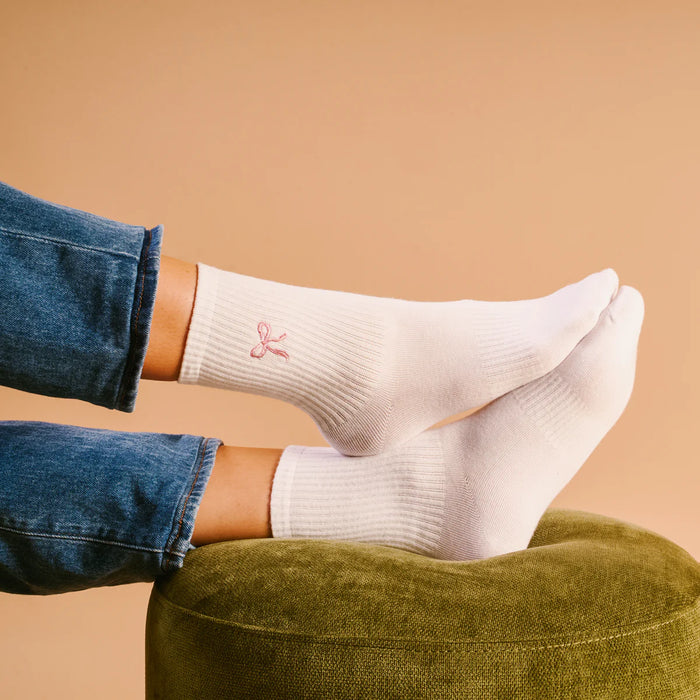 EMBROIDERED CREW SOCKS PINK BOW