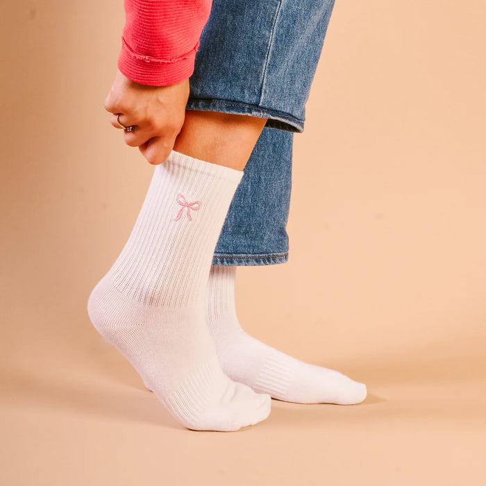 EMBROIDERED CREW SOCKS PINK BOW