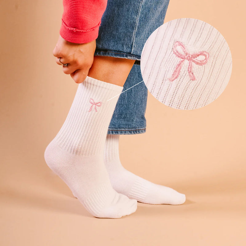 EMBROIDERED CREW SOCKS PINK BOW