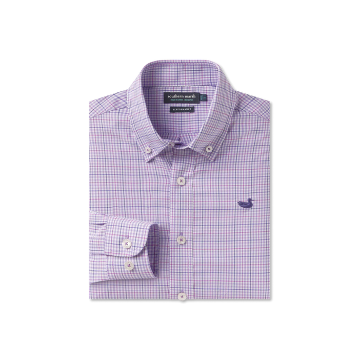 SOUTHERN MARSH DYER PERFORMANCE GINGHAM DRESS SHIRT WHARF PURPLE & WINE