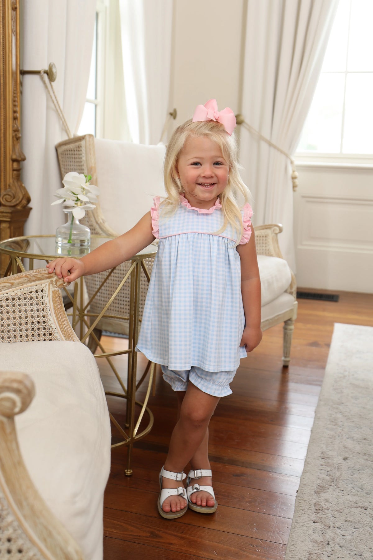 MEREDITH BLOOMER SET LIGHT BLUE GINGHAM/LIGHT PINK