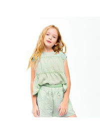 Cotton Gauze Skort Set Sage Stripe