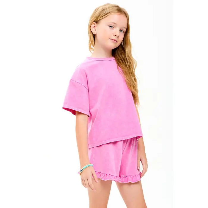 Mineral Washed Top & Shorts Pink