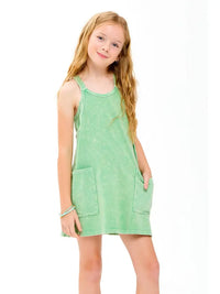 Mineral Washed Dress with Built in Romper Lining Green