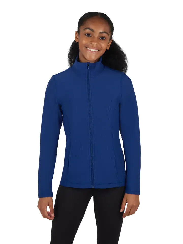 GIRLS RIB LUNA ZIPPER EVERYDAY JACKET WITH FORNT POCKETS TWILIGHT BLUE