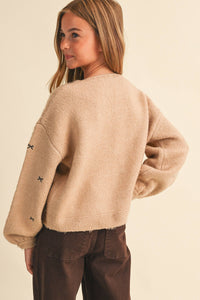 Heart & Arrow Tween Girls Bow Embroidery Sweater