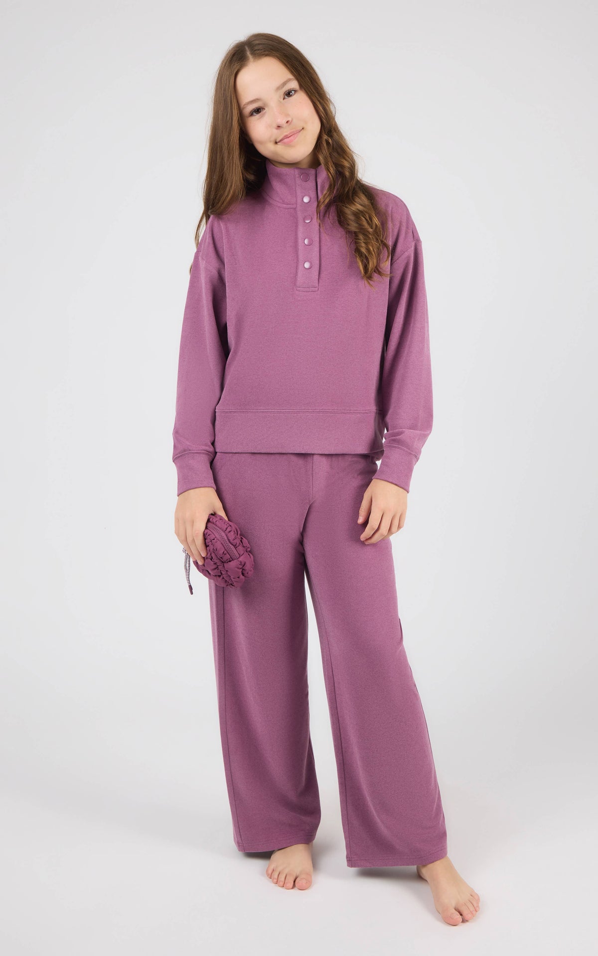 Tween Girls Mock Neck Pullover Set Bubble Bag Berry Conserve