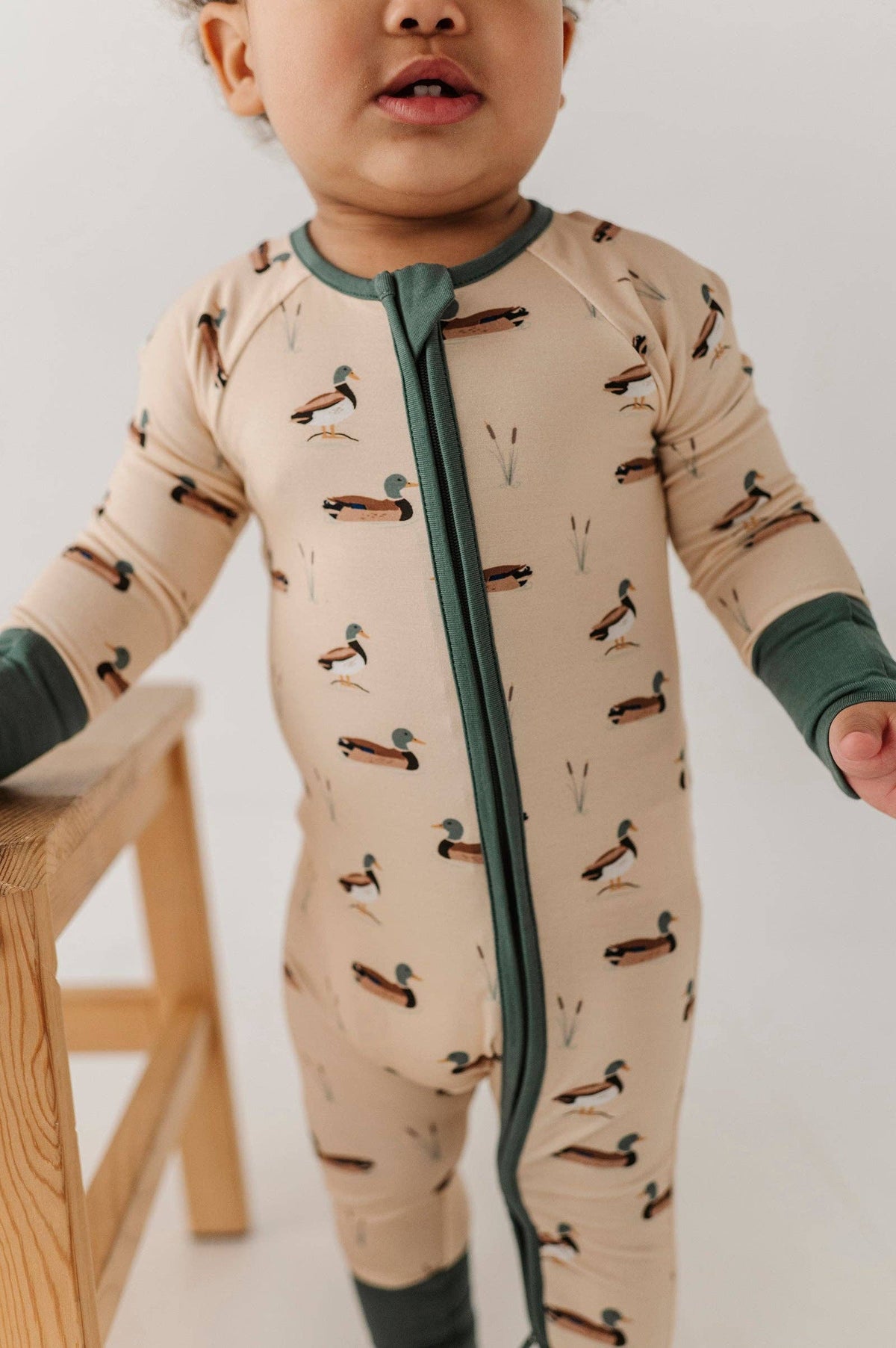 Babysprouts Baby Boy Long Sleeve Zip Romper in Mallard Ducks