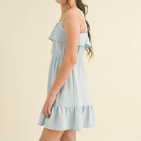 HEART & ARROW STRAPPY RUFFLE DRESS BLUE