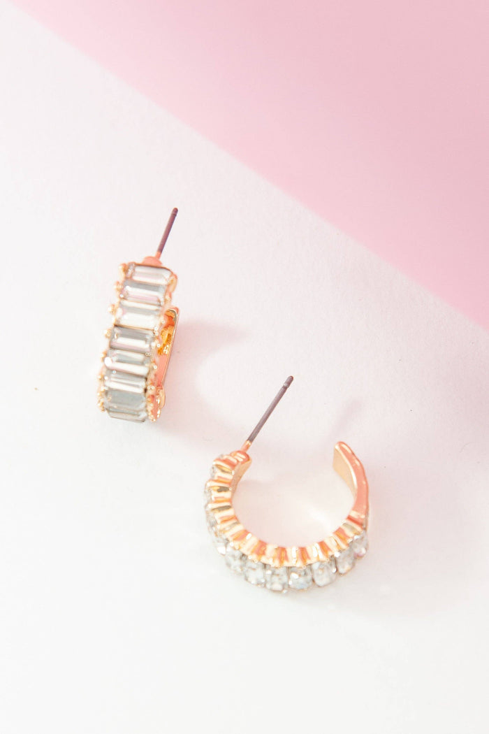 Josslyn Baguette Stone Circle Hoop Earrings Gold