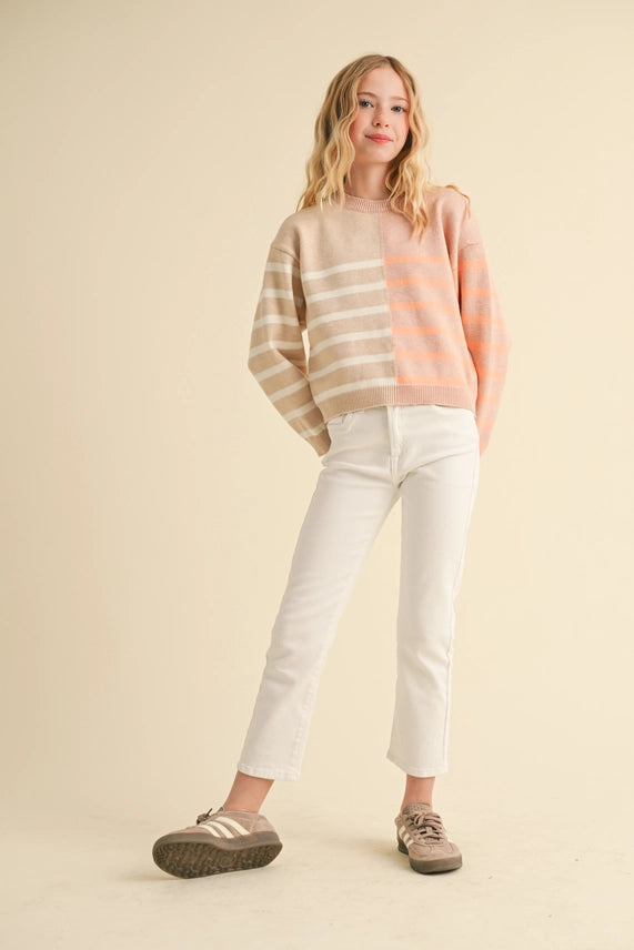 HEART AND ARROW TWEEN CREWNECK COLORBLOCK PULLOVER
