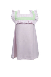 PINK WITH GREEN STRIPE GIRLS SLEEVELESS DRESS