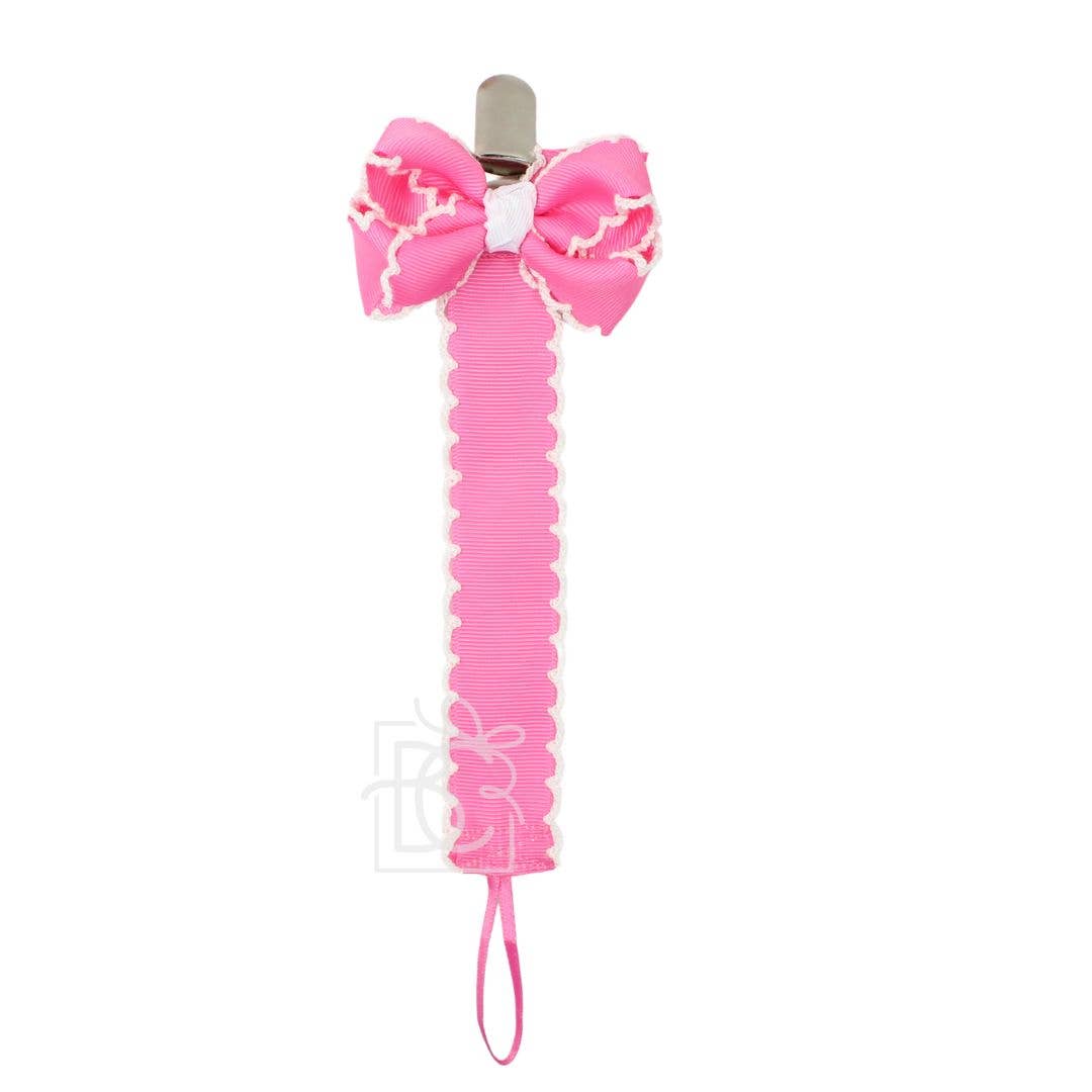Crochet Edge Paci Clip Hot Pink W/White