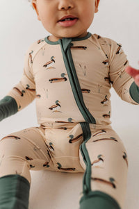 Babysprouts Baby Boy Long Sleeve Zip Romper in Mallard Ducks