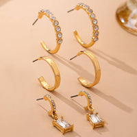 Crystal-Accented Gold Hoop Earring Set