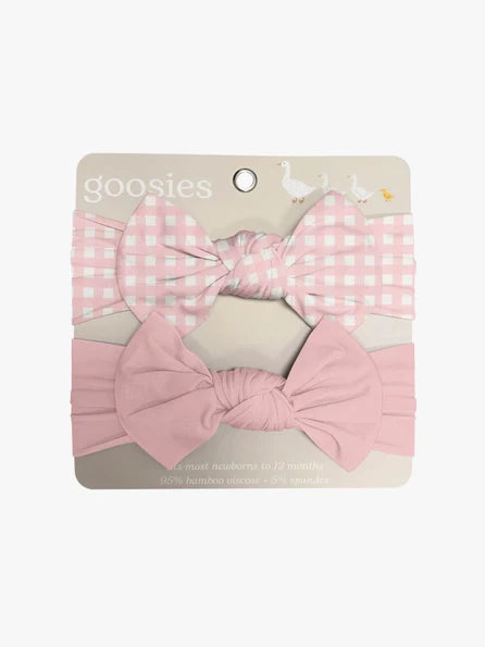 Headband Bow Set Gingham in Cottage Pink