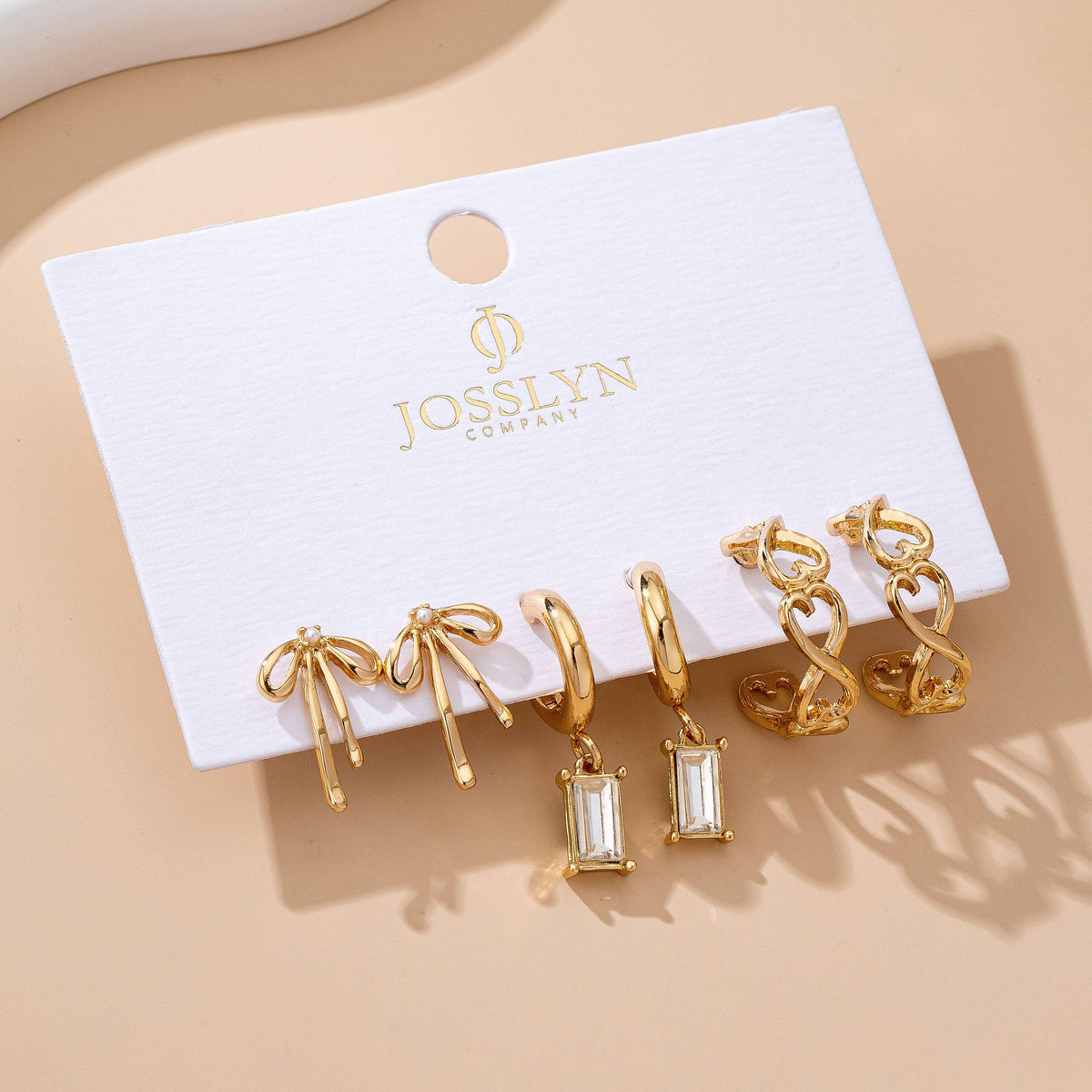 Baguette Stone Hoop, Bow Trio Earring Set
