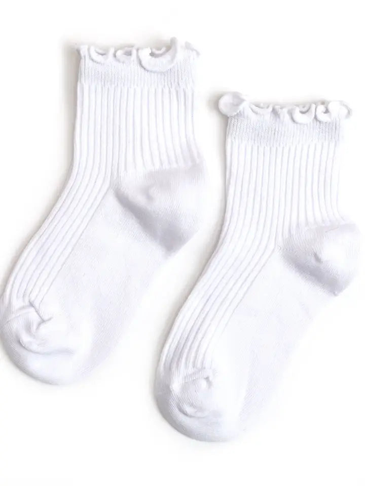 LITTLE STOCKING WHITE RIBBED LETTUCE TRIM MIDI SOCKS