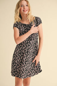 HEART AND ARROW TWEEN PUFF SLEEVE CINCH FRON DRESS