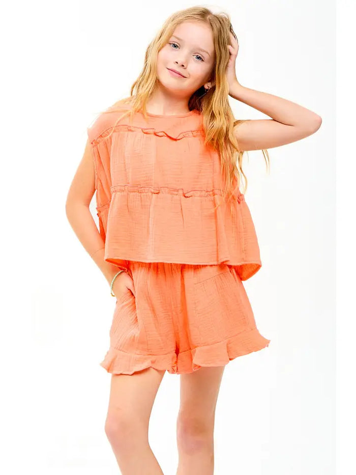 Cotton Gauze Skort Set Coral