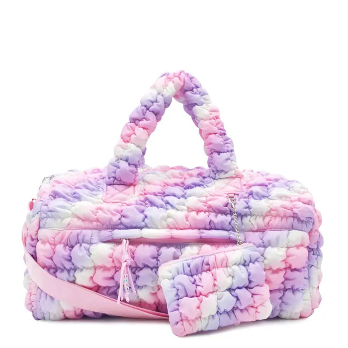 OMG ACCESORIES QUILTED SCRUNCHIES LARGE BARREL DUFFLE BAG MULTI