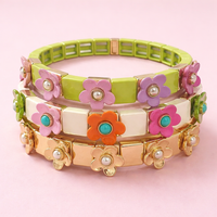 POPPY BRIGHT ENAMEL STRETCH BRACELET WHITE WITH FLOWERS