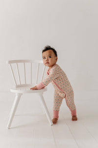 Babysprouts Baby Girl Sleeve Zip Romper in Framed Flower