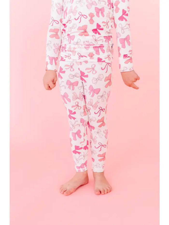 MACARON & ME PINK BOWS LONG SLEEVE JAMMIES SET