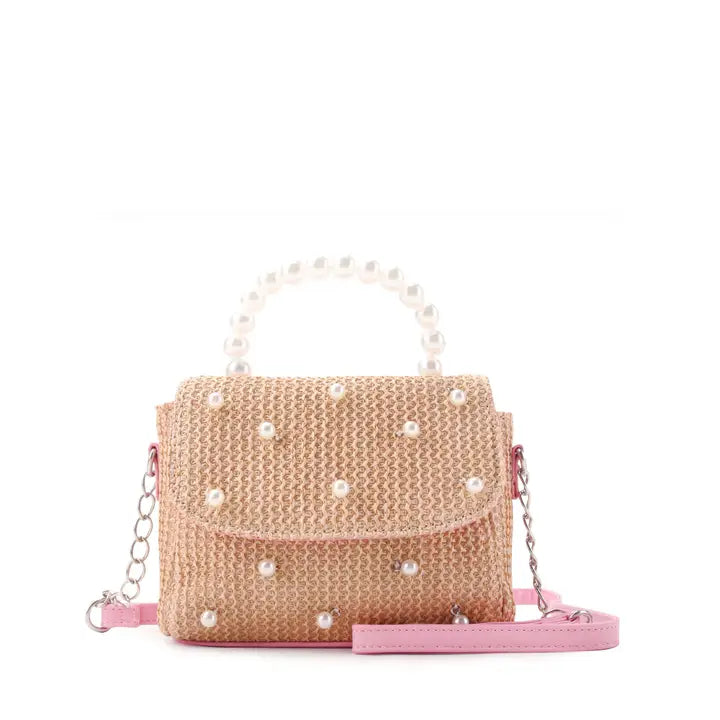 OMG ACCESORIES STRAW PEARL HANDLE CROSSBODY