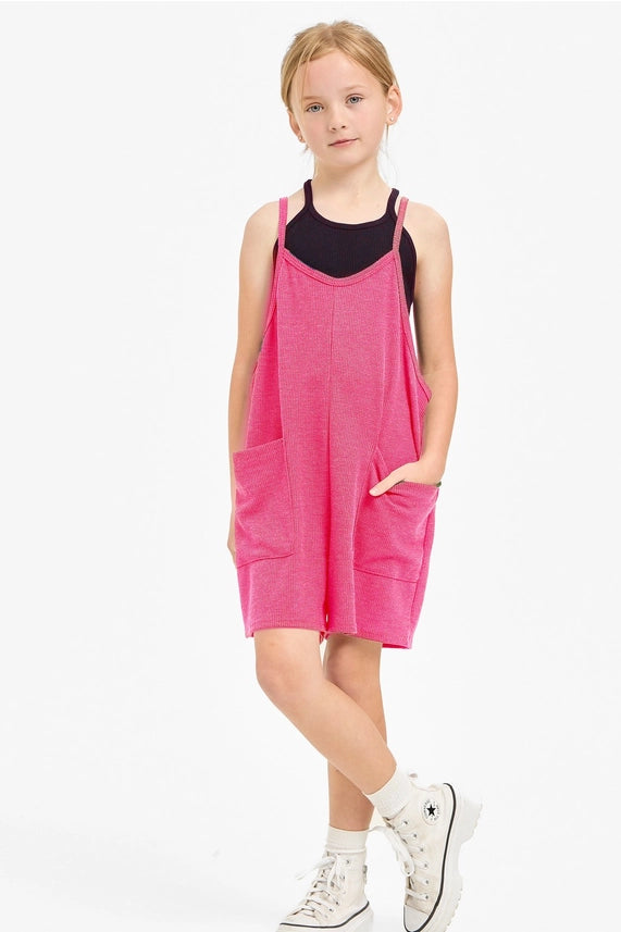 GOOD GIRL TWO POCKET THERMO OVERALL ROMPER HOT PINK