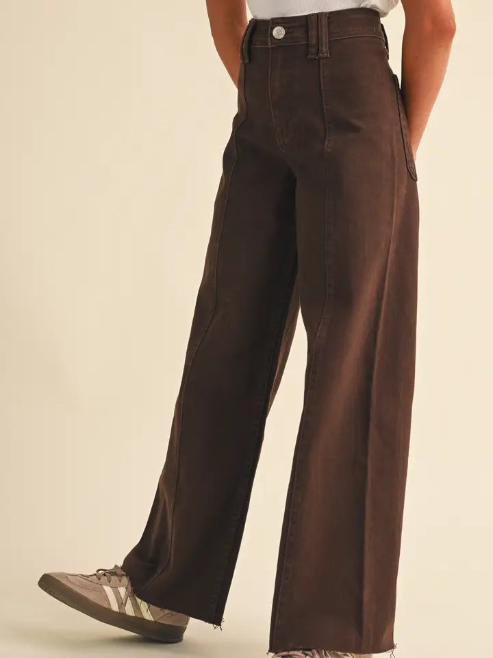 Heart & Arrow Girls Wide Leg Denim Pants Brown