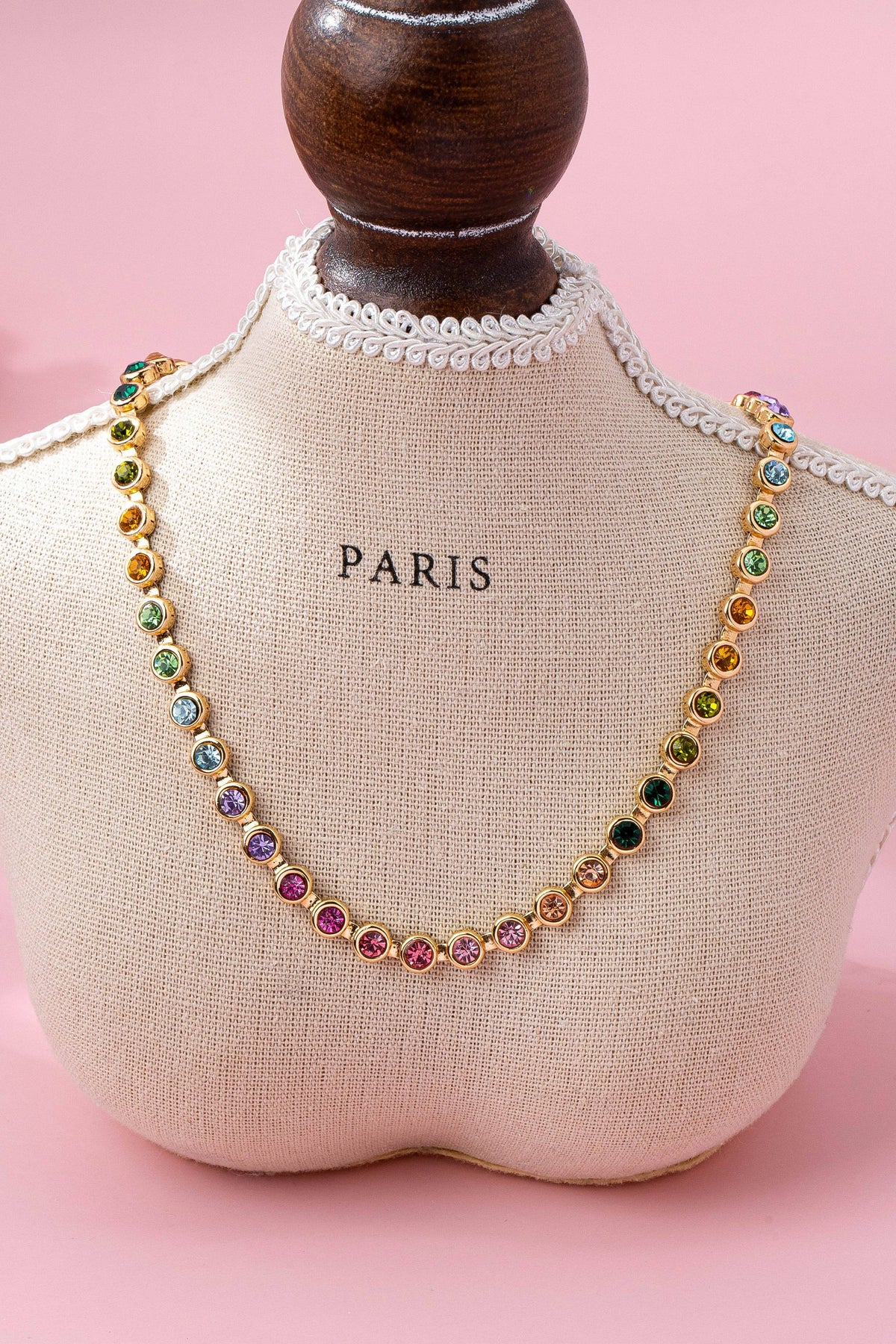 Josslyn  Rainbow Bezel-Set Gemstone Tennis Necklace Gold