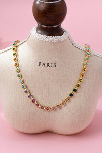 Josslyn  Rainbow Bezel-Set Gemstone Tennis Necklace Gold
