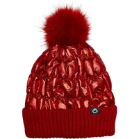 PUFFER FAUX FUR POM BEANIE RED
