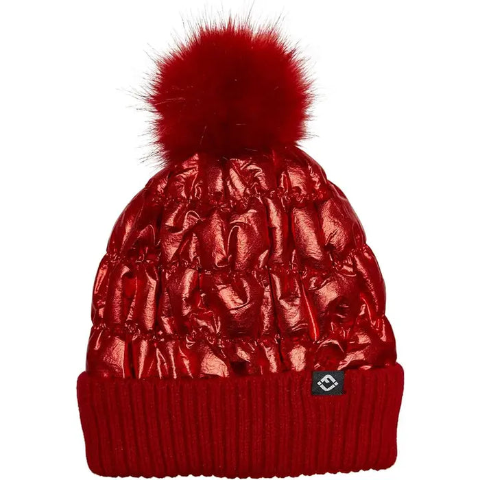 PUFFER FAUX FUR POM BEANIE RED