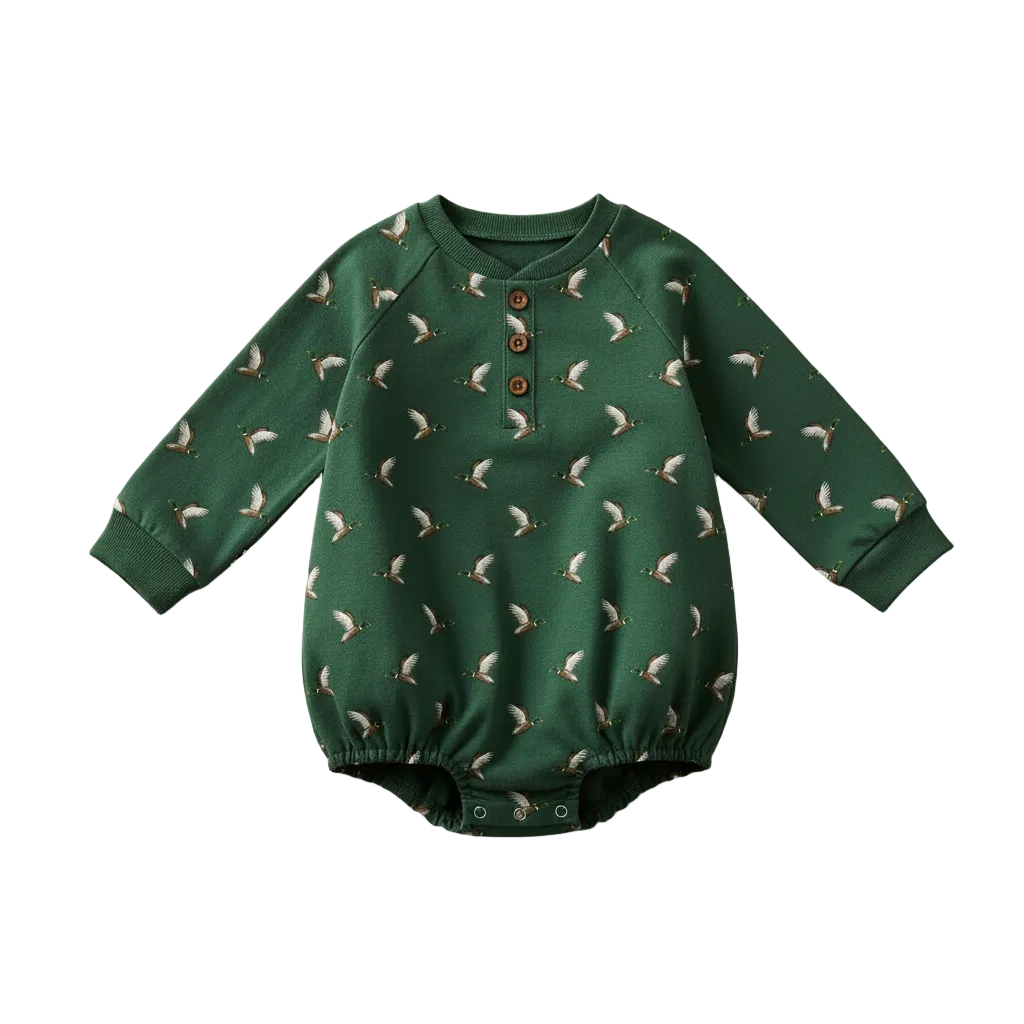 Baby Duck Print Bubble Romper - No Props