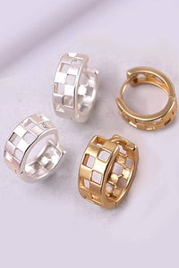 Mini Cutout Checker Hoop Huggie Earring Gold
