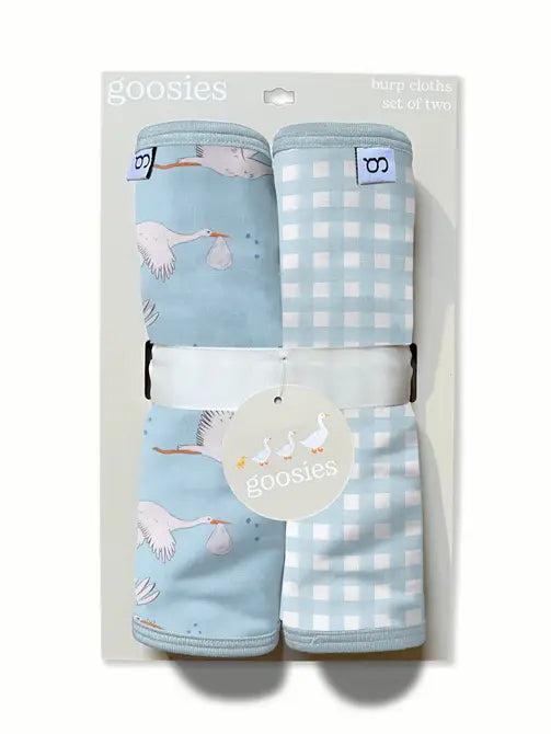 Burp Set Stork Blue Gingham