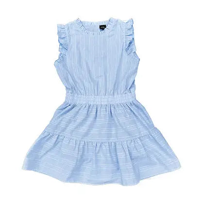 BLUE RUFFLE SHOULDER DRESS