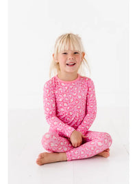 MACARON & ME PINK LEOPARD BOWS LONG SLEEVE JAMMIES SET