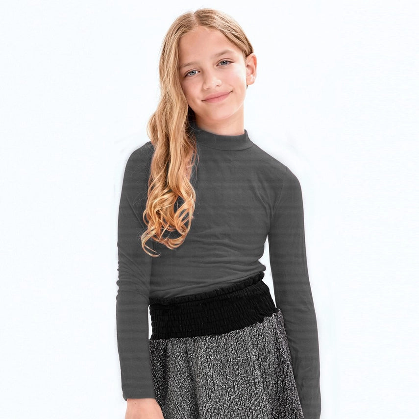 GOOD GIRL COTTON RIB MOCK NECK TOP BLACK