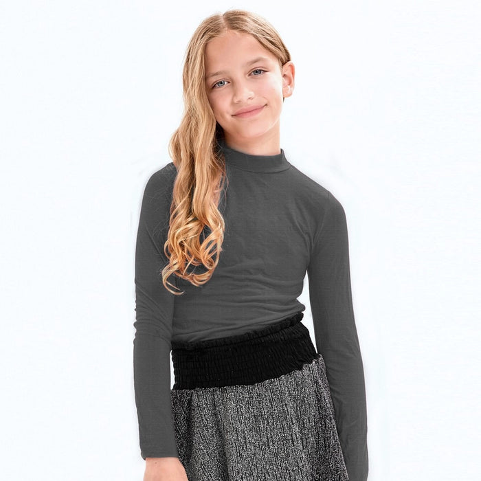 GOOD GIRL COTTON RIB MOCK NECK TOP BLACK