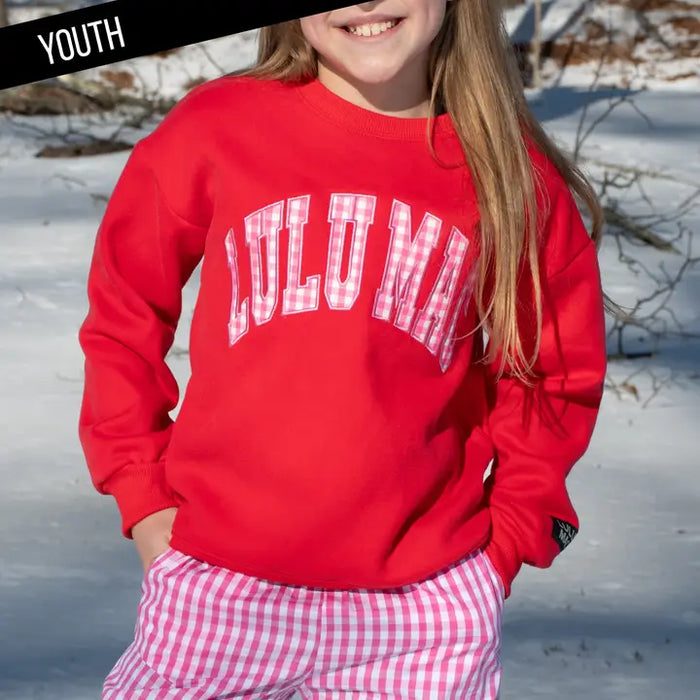 GIRLS RED WITH PINK GINGHAM SWEATSHIRT
