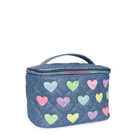 OMG ACCESORIES HEART PATCHED DENIM QUILTED GLAM BAG