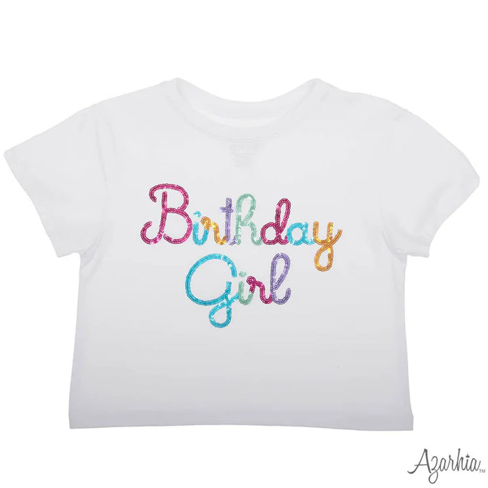 BIRTHDAY GIRL IN SEQUINS WHITE BOXY TOP