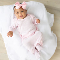 PATY SOLID STRIPE OVERLAP SHOULD GOWN PINK