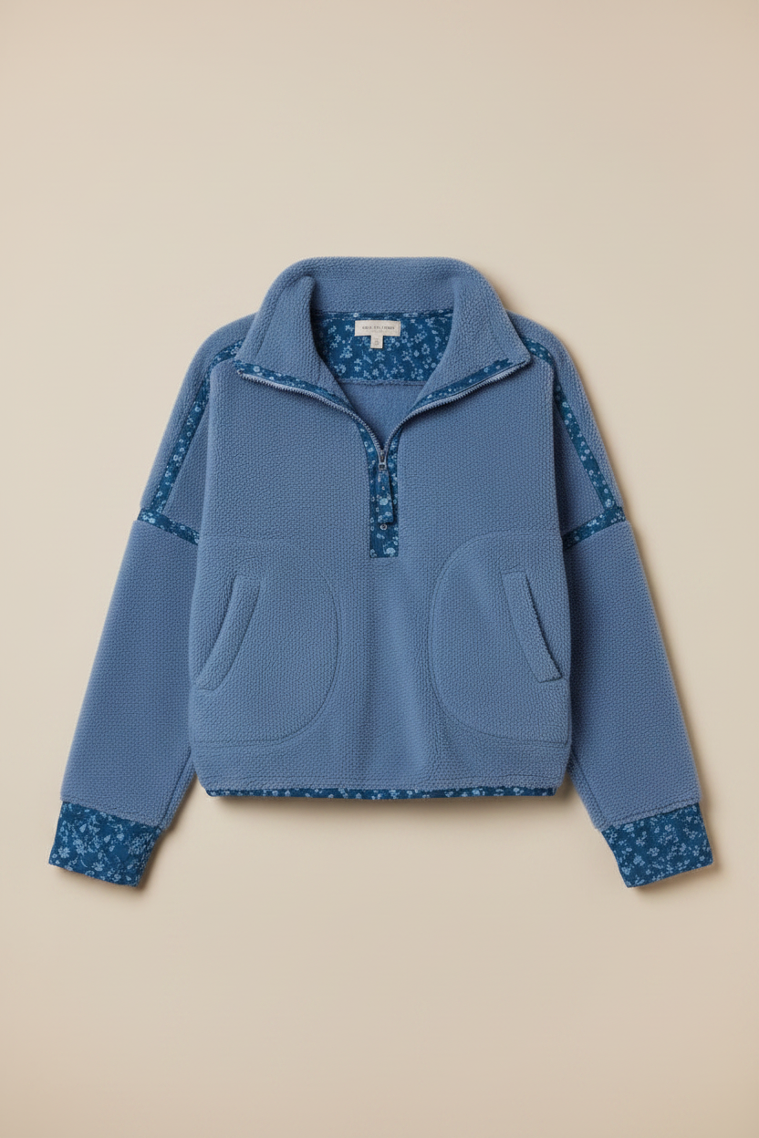 Blue Floral Zip Pullover