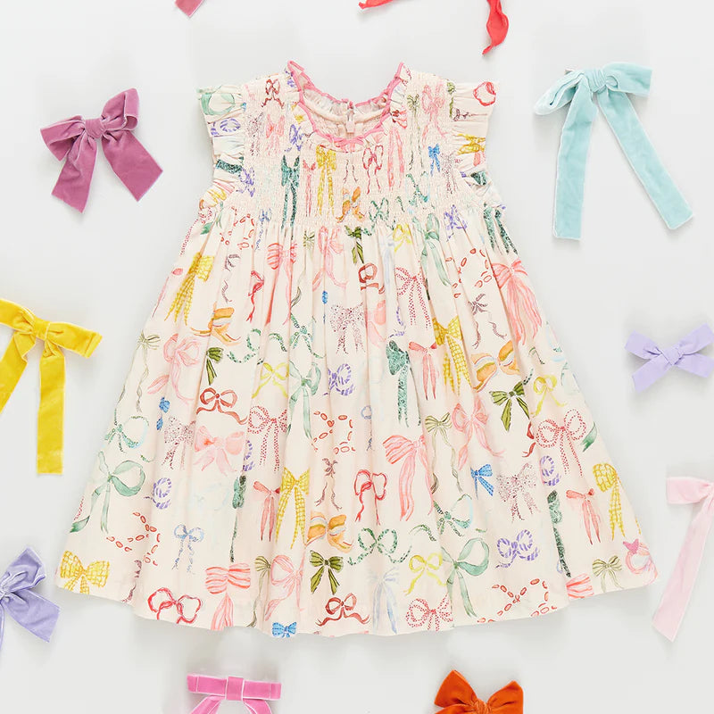 PINK CHICKEN STEVIE DRESS WATERCOLOR BOWS